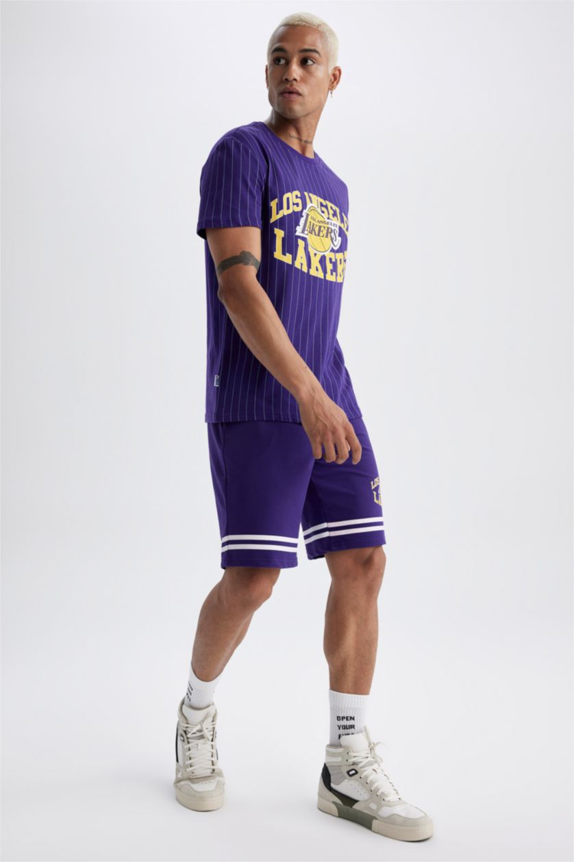 MAN Dark Purple DeFactoFit NBA Los Angeles Lakers Standard Fit Shorts