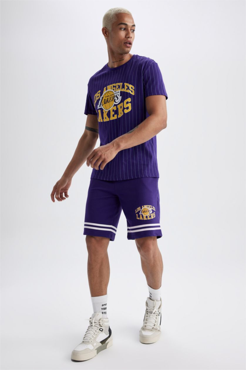 MAN Dark Purple DeFactoFit NBA Los Angeles Lakers Standard Fit Shorts