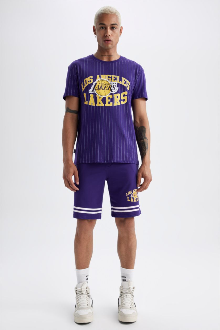 MAN Dark Purple DeFactoFit NBA Los Angeles Lakers Standard Fit Shorts