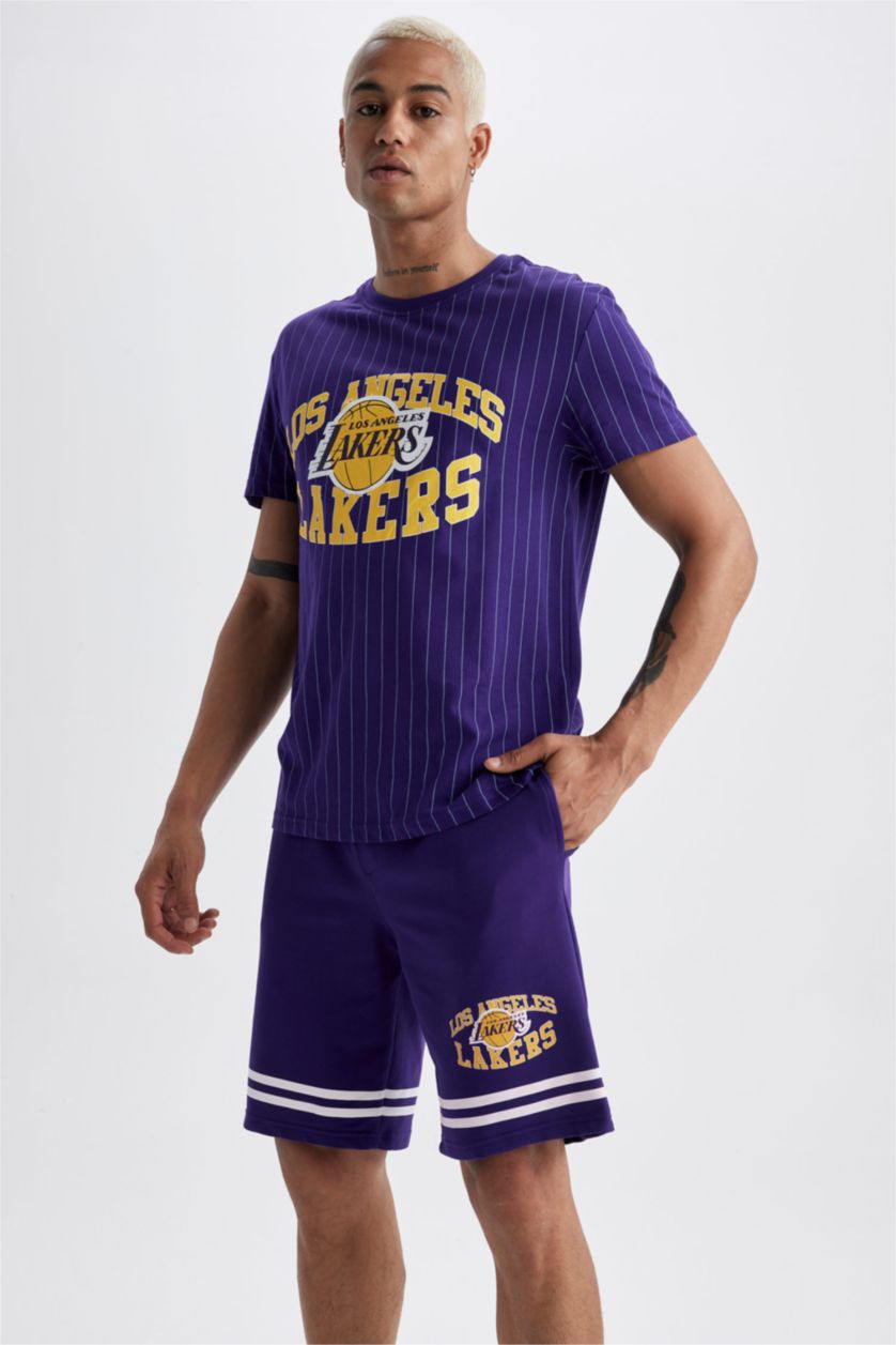 MAN Dark Purple DeFactoFit NBA Los Angeles Lakers Standard Fit Shorts