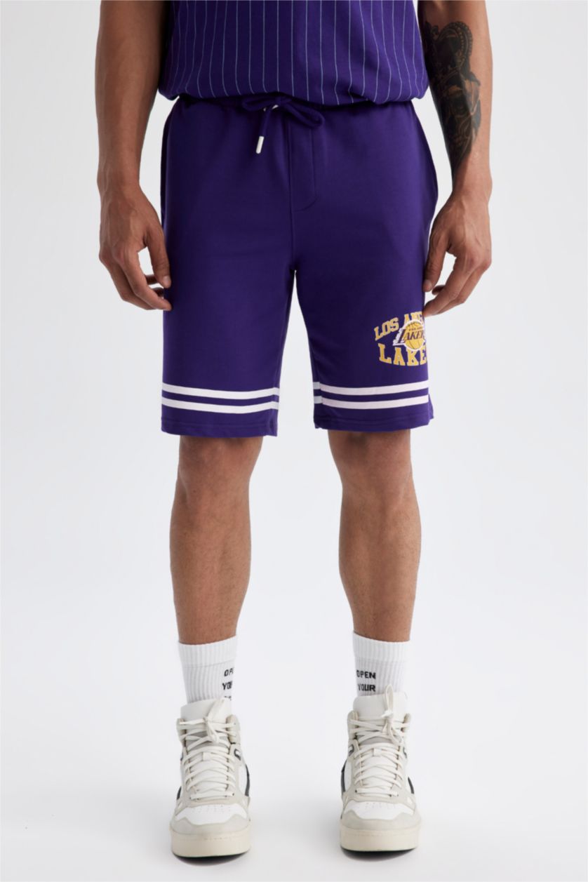 MAN Dark Purple DeFactoFit NBA Los Angeles Lakers Standard Fit Shorts