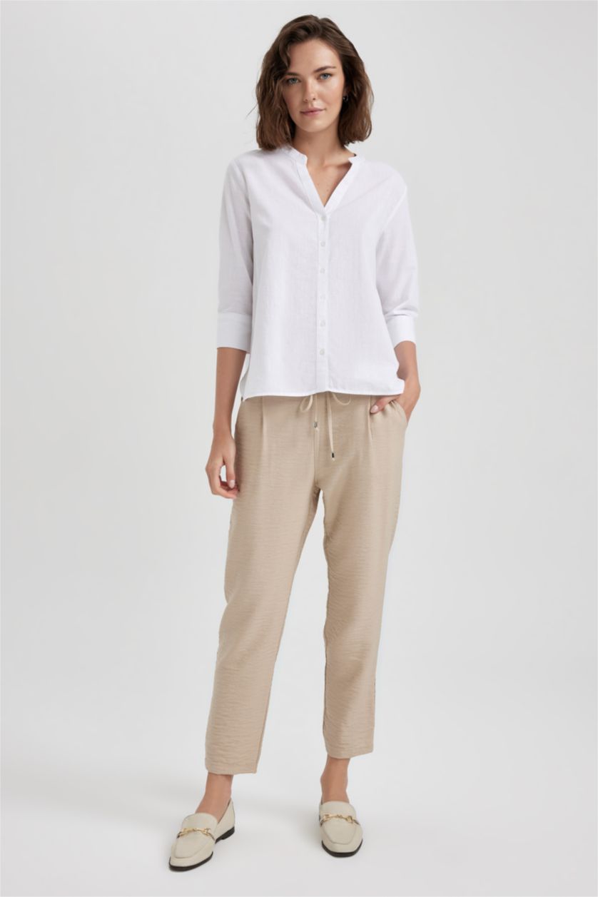 FEMME Blanc Chemise à Manches Longues en Tricot coupe régulière Col Ras Du Cou