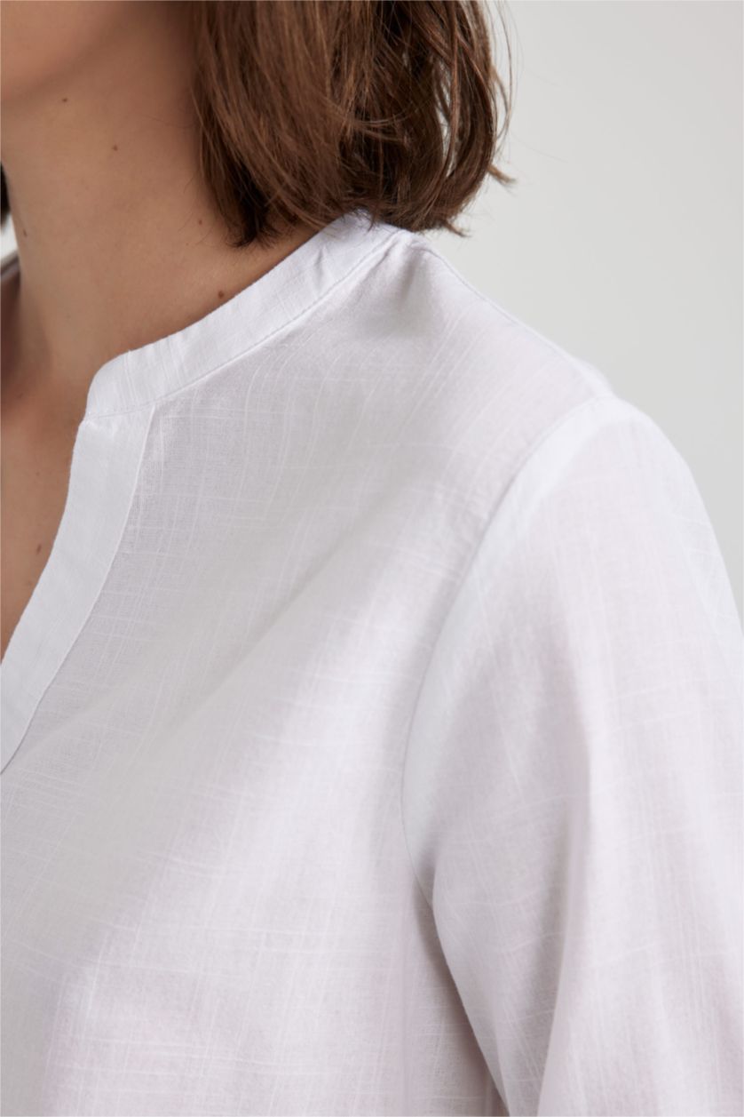 FEMME Blanc Chemise à Manches Longues en Tricot coupe régulière Col Ras Du Cou