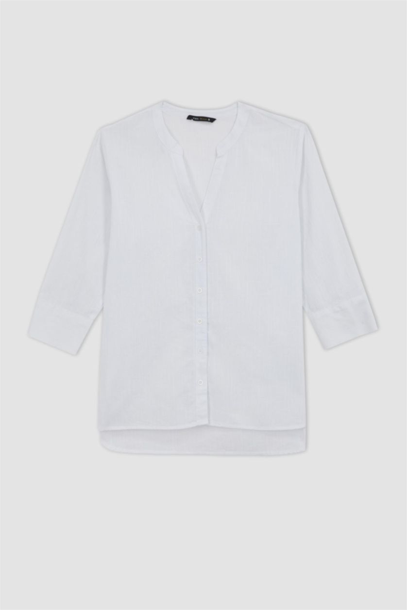 FEMME Blanc Chemise à Manches Longues en Tricot coupe régulière Col Ras Du Cou