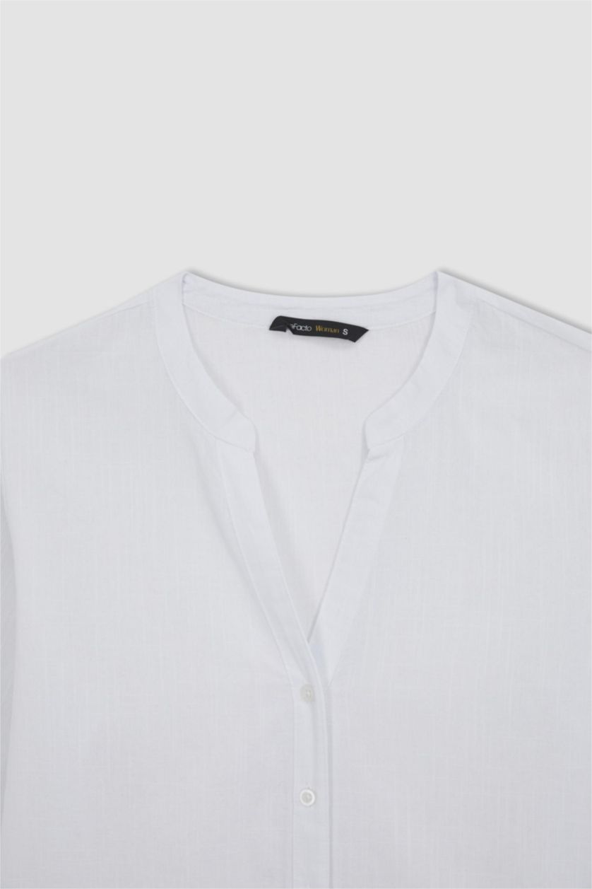 FEMME Blanc Chemise à Manches Longues en Tricot coupe régulière Col Ras Du Cou