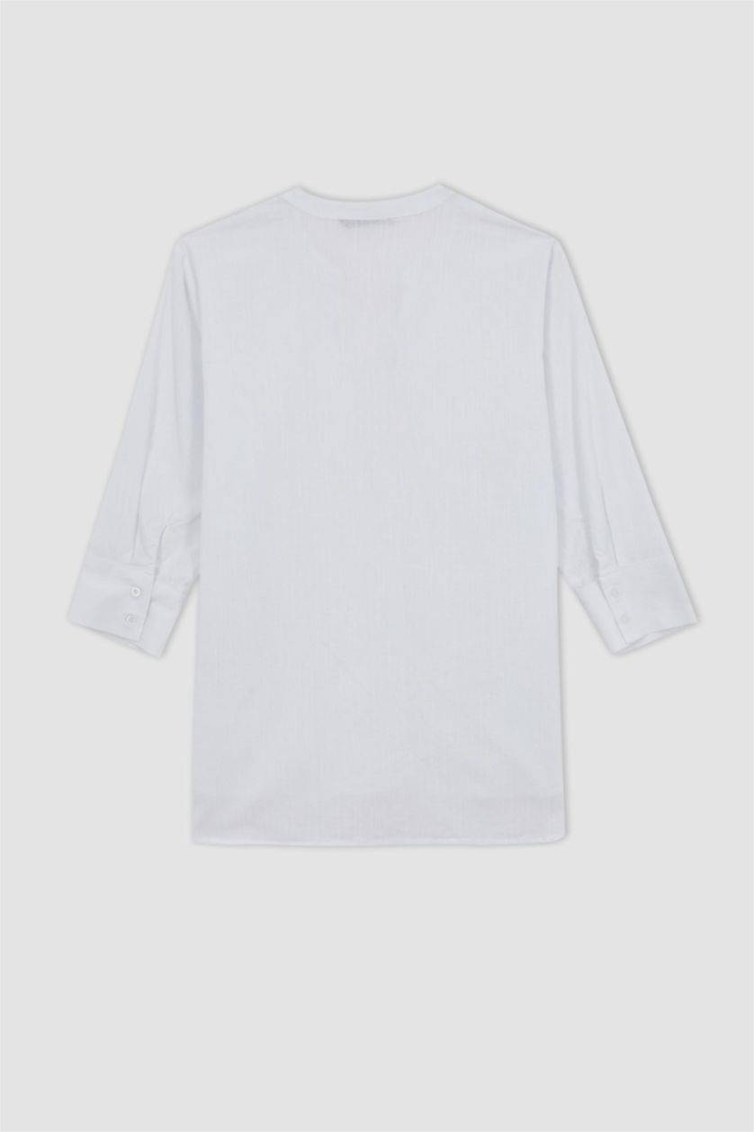 FEMME Blanc Chemise à Manches Longues en Tricot coupe régulière Col Ras Du Cou