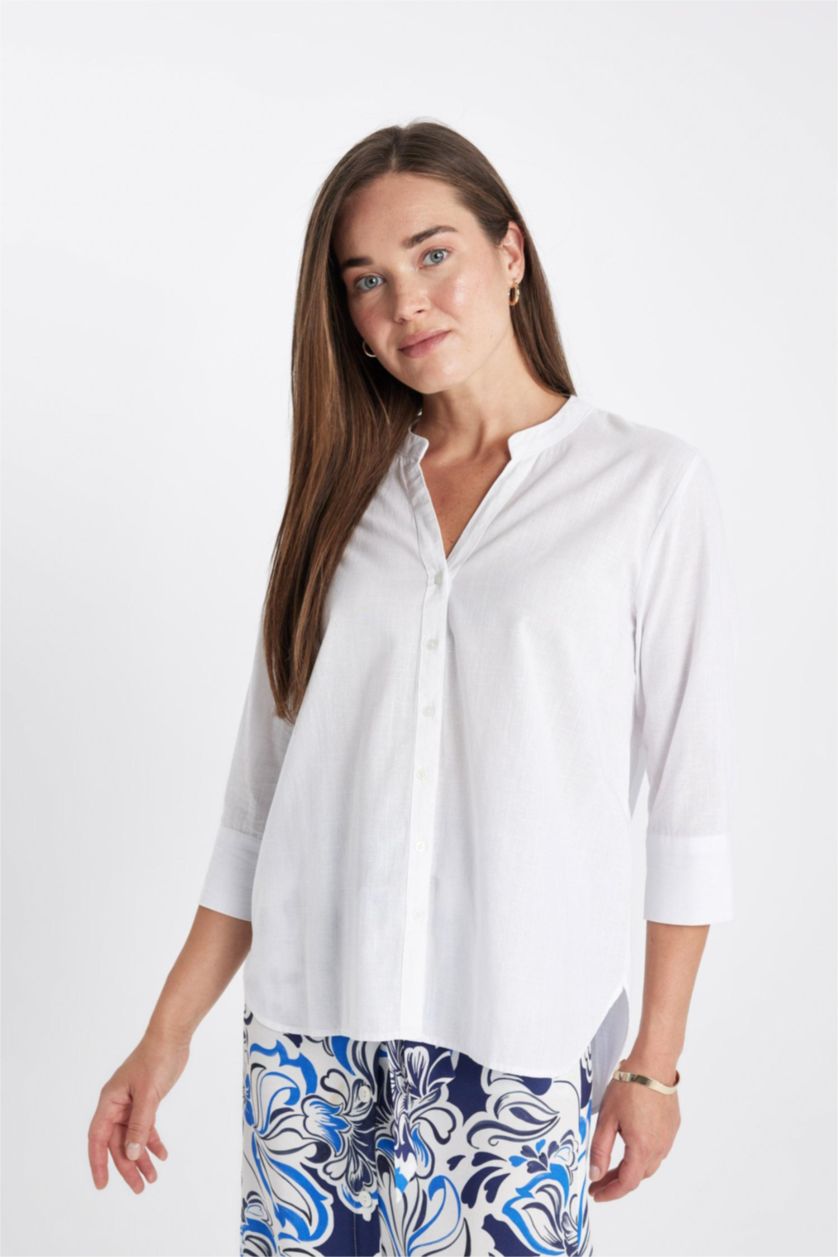 Kadın Violet Beyaz Regular Fıt Bisiklet Yaka Uzun Kollu Gömlek