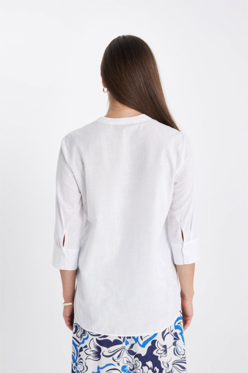 Kadın Violet Beyaz Regular Fıt Bisiklet Yaka Uzun Kollu Gömlek