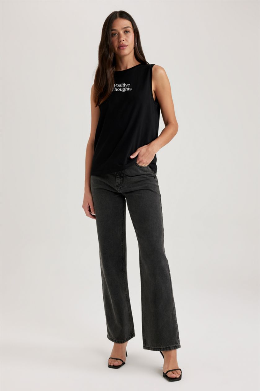 WOMAN Black Regular Fit Crew Neck Undershirt
