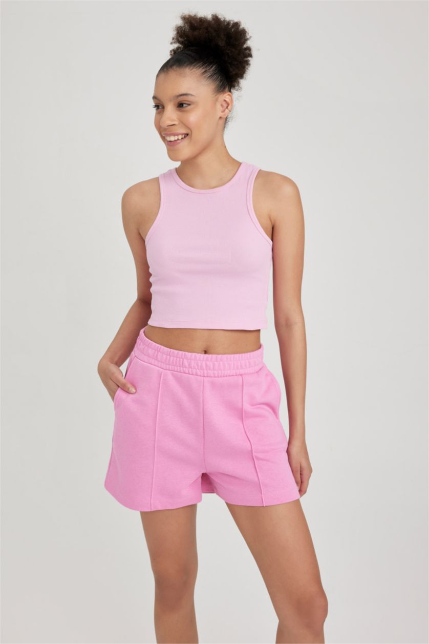 Woman Pink Thick Sweatshirt Fabric Shorts