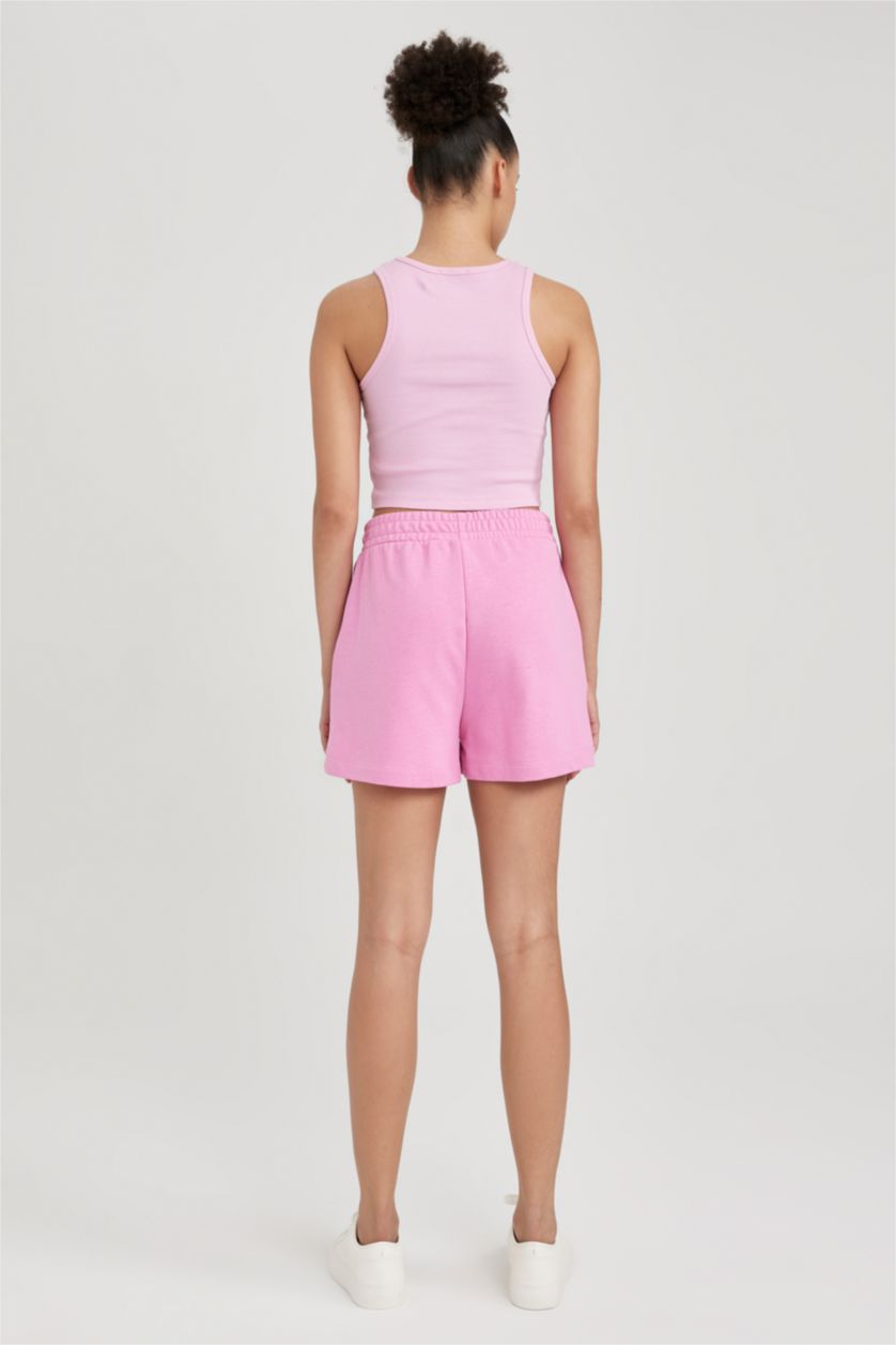 Woman Pink Thick Sweatshirt Fabric Shorts