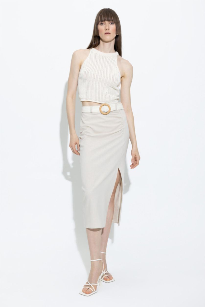 FEMME Écru Crop top en tricot ajouré