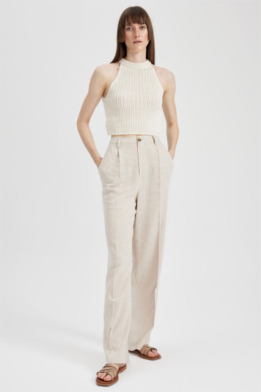 FEMME Écru Crop top en tricot ajouré