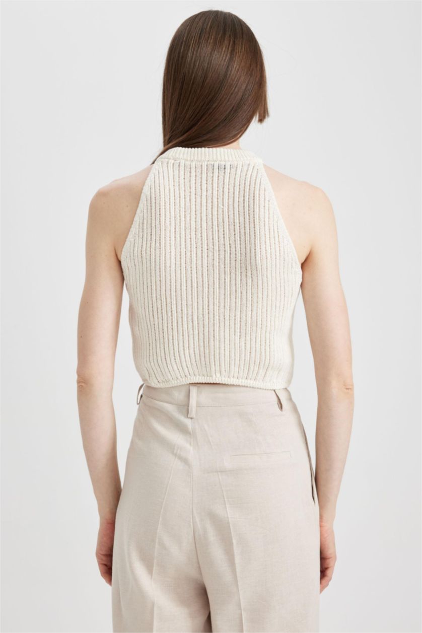 FEMME Écru Crop top en tricot ajouré