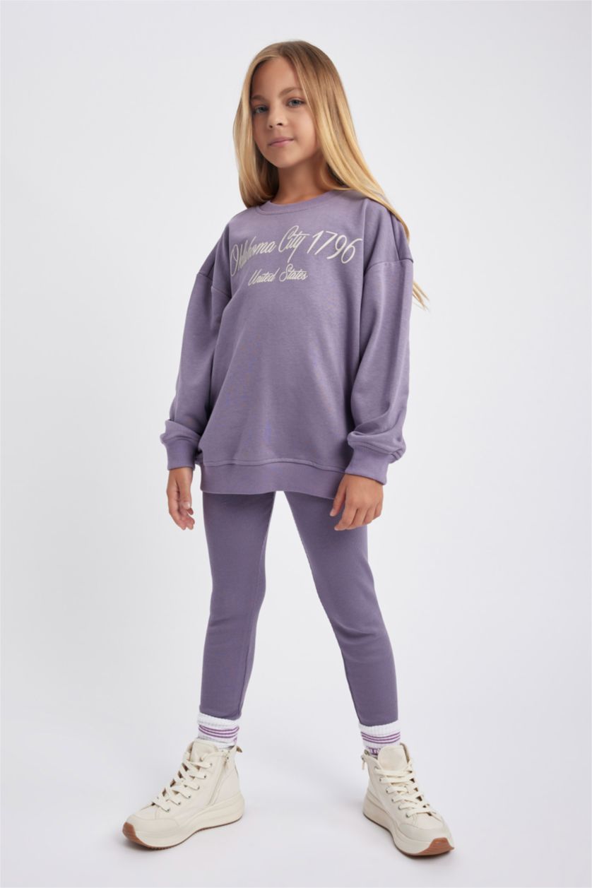 FILLES Violet Ensemble Coupe Oversize Pour Fille - 2 Pièces