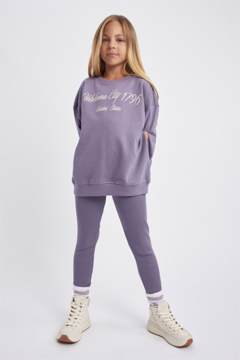 FILLES Violet Ensemble Coupe Oversize Pour Fille - 2 Pièces