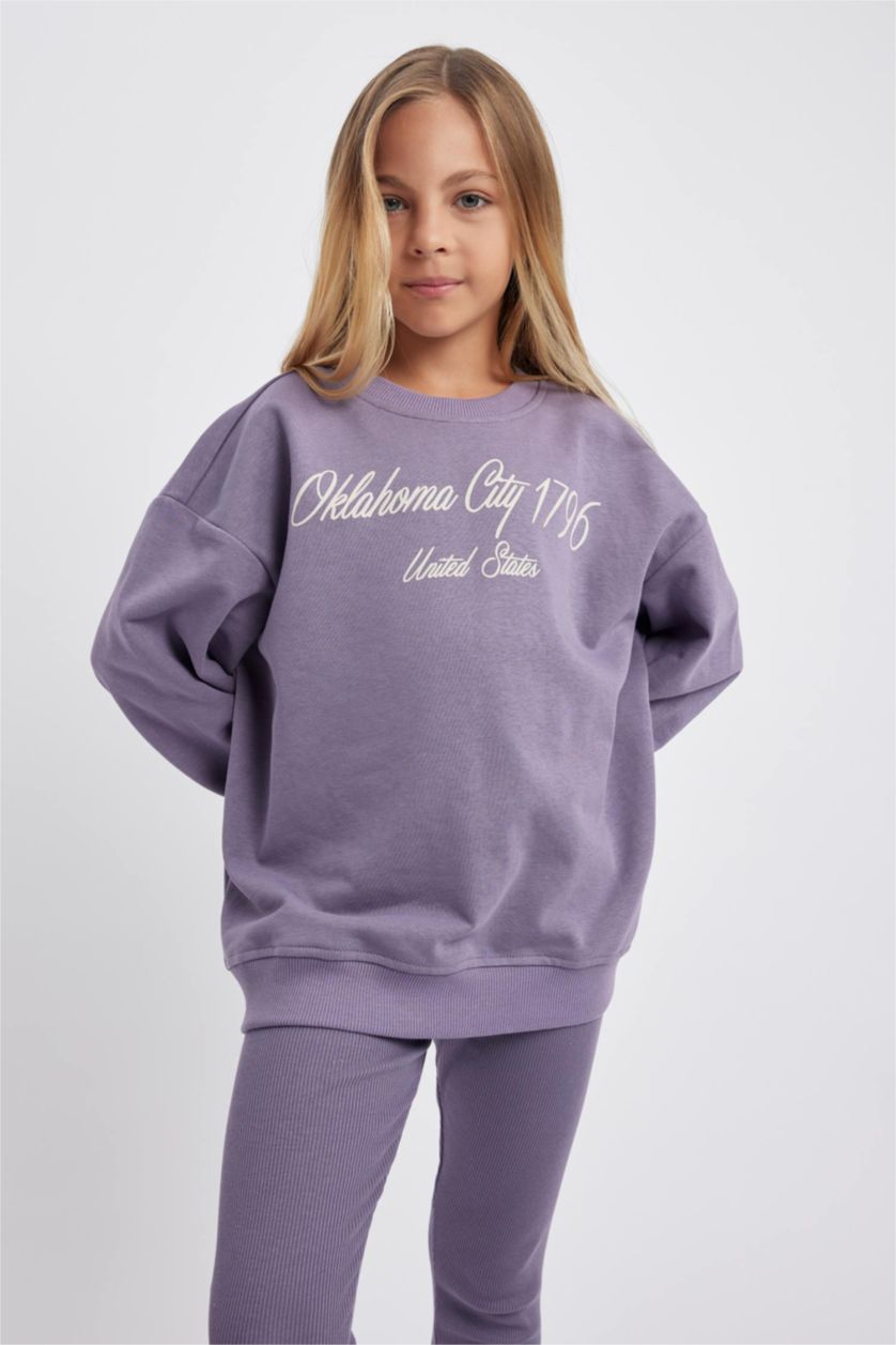 FILLES Violet Ensemble Coupe Oversize Pour Fille - 2 Pièces