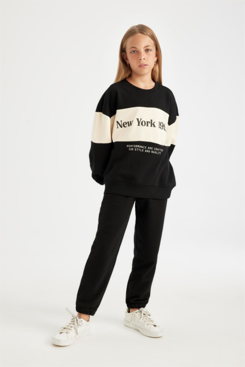 FILLES Noir Ensemble Coupe Oversize Pour Fille - 2 Pièces