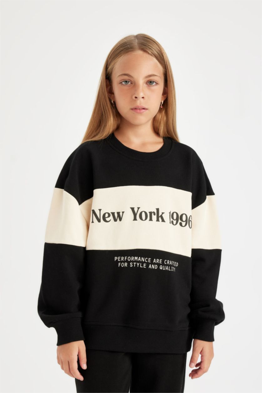 FILLES Noir Ensemble Coupe Oversize Pour Fille - 2 Pièces