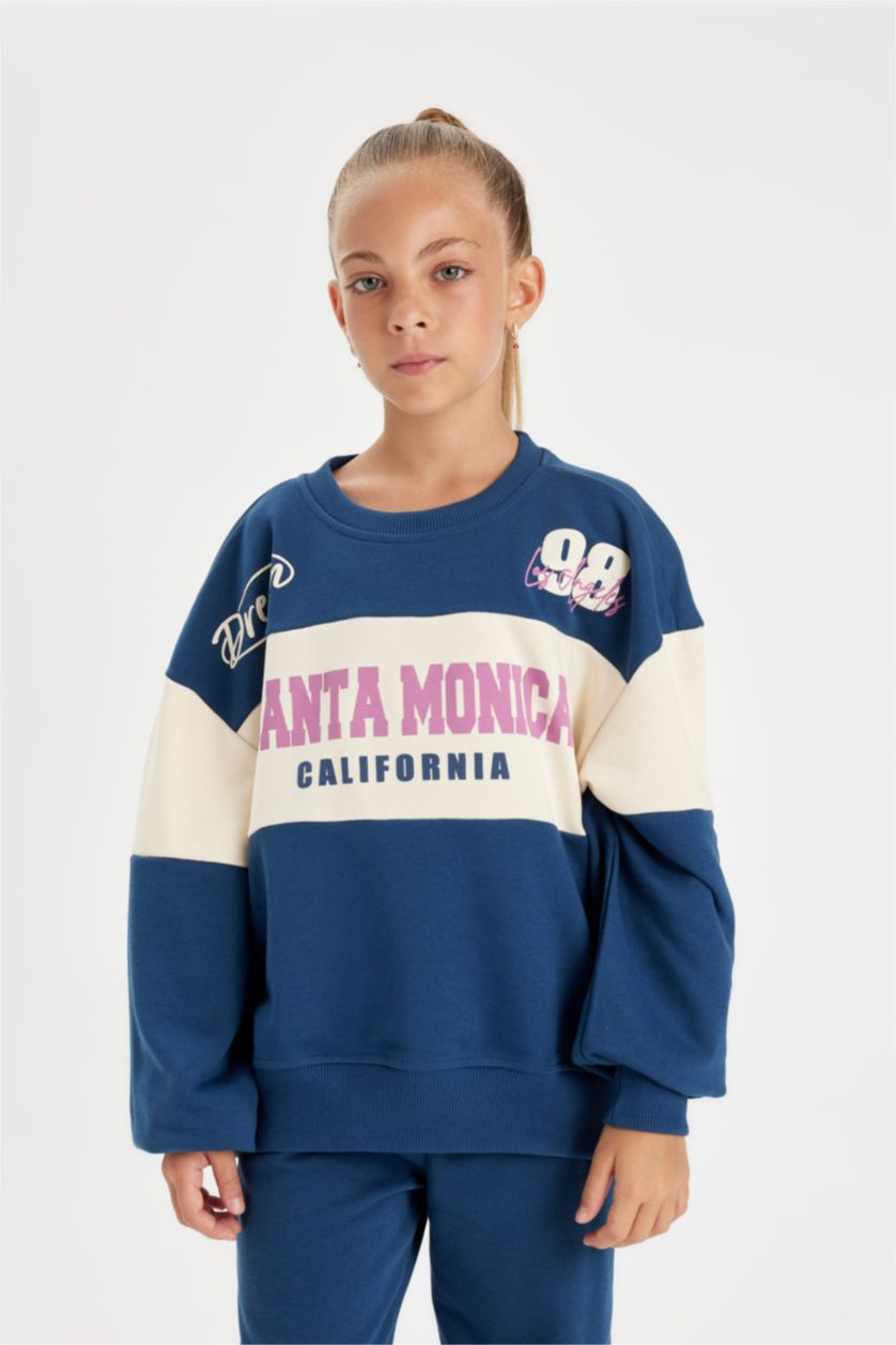 Kız Çocuk - Genç Kız İndigo Kız Çocuk 2'li Takım Baskılı Sweatshirt Jogger Eşofman Altı