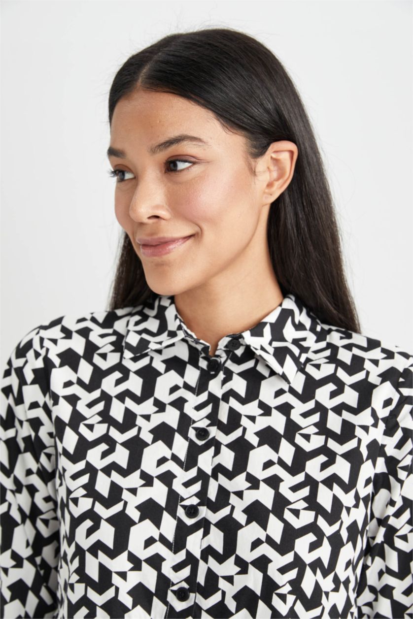 FEMME Noir Robe Tissée À Manches Longues Popeline