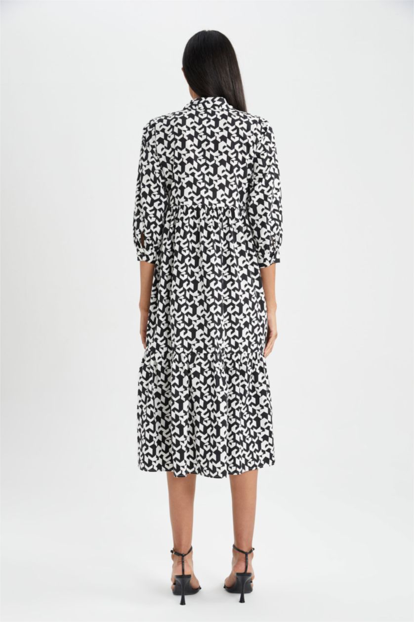 FEMME Noir Robe Tissée À Manches Longues Popeline