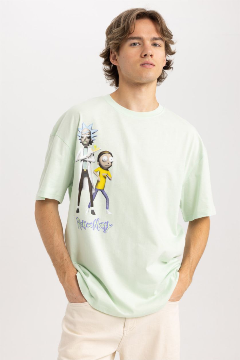 MAN Mint Comfort Fit Rick and Morty Licensed Crew Neck Printed Short Sleeve T-Shirt