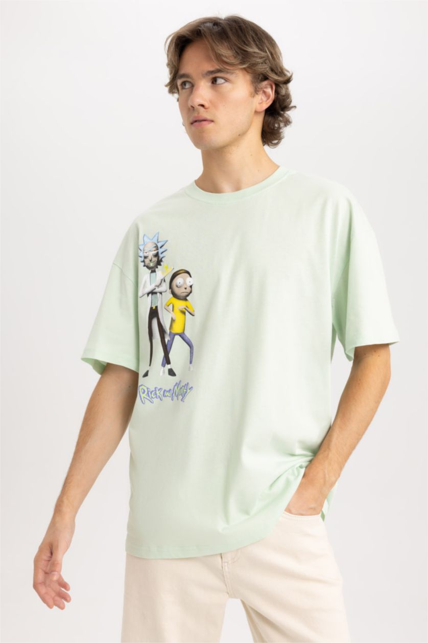 MAN Mint Comfort Fit Rick and Morty Licensed Crew Neck Printed Short Sleeve T-Shirt