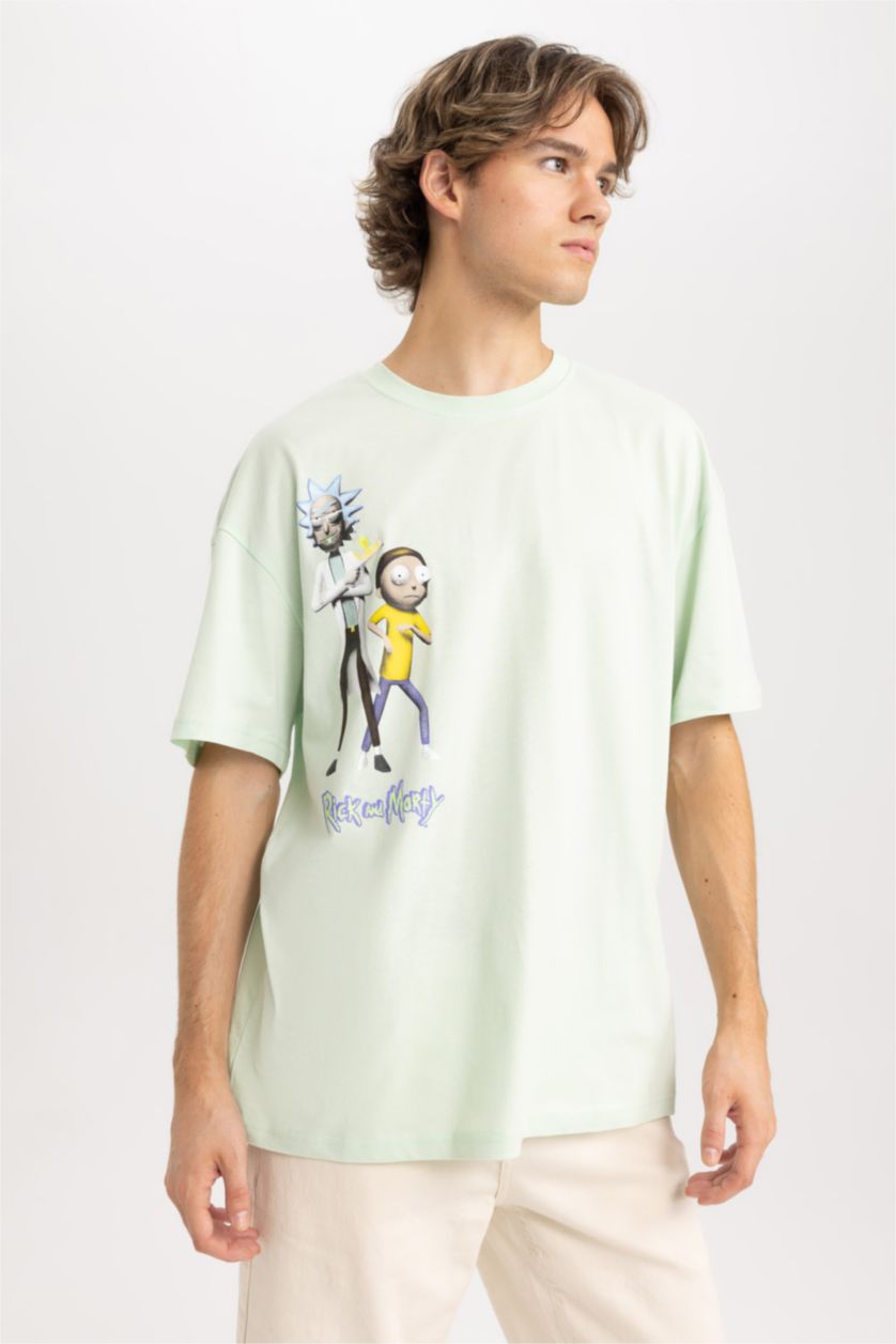 MAN Mint Comfort Fit Rick and Morty Licensed Crew Neck Printed Short Sleeve T-Shirt