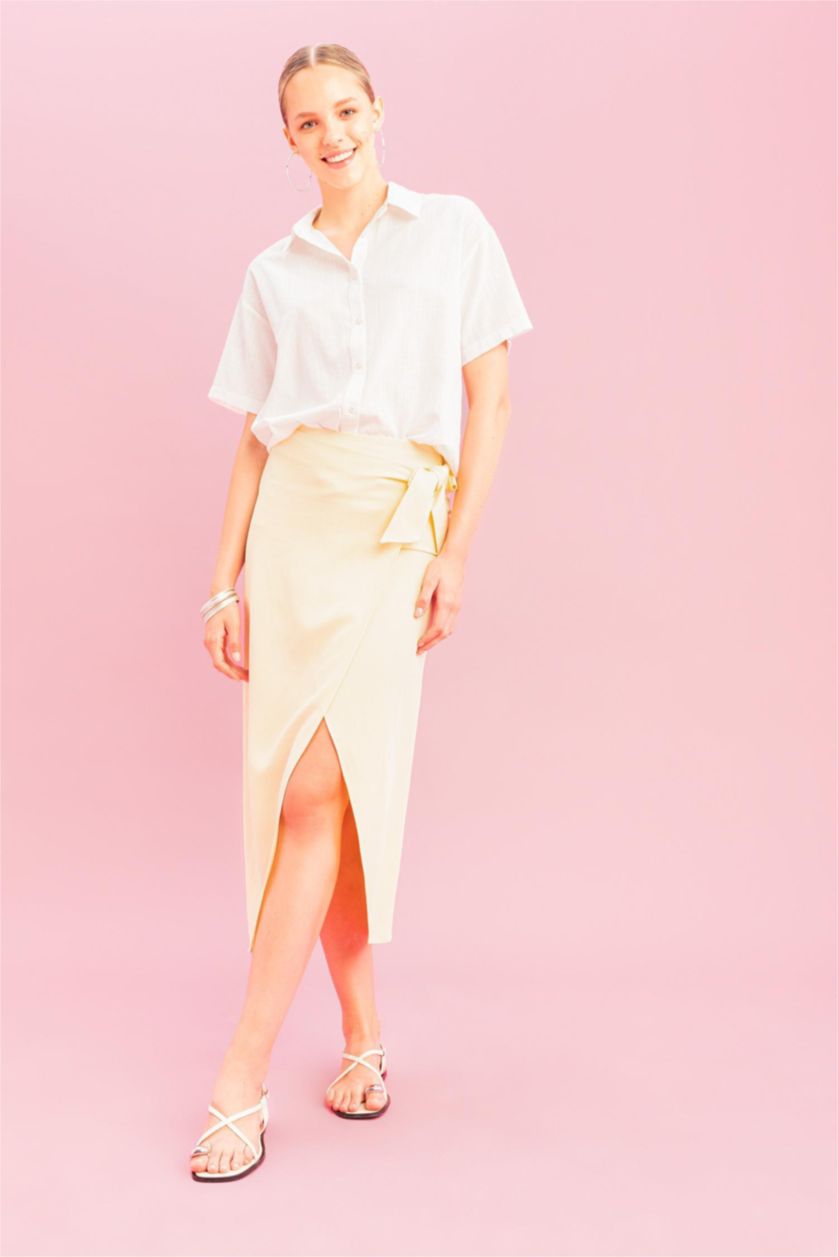 Женщины Желтый Юбка миди с разрезом