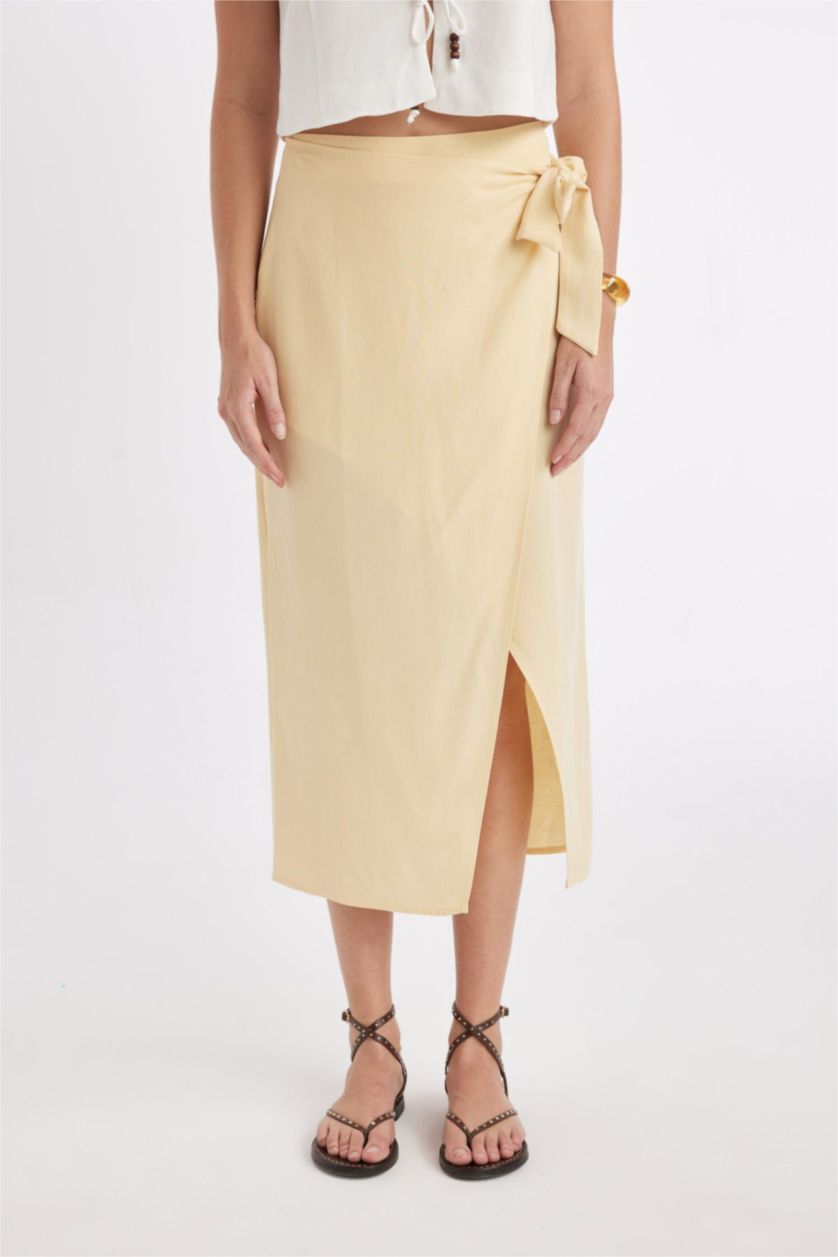 Женщины Желтый Юбка миди с разрезом