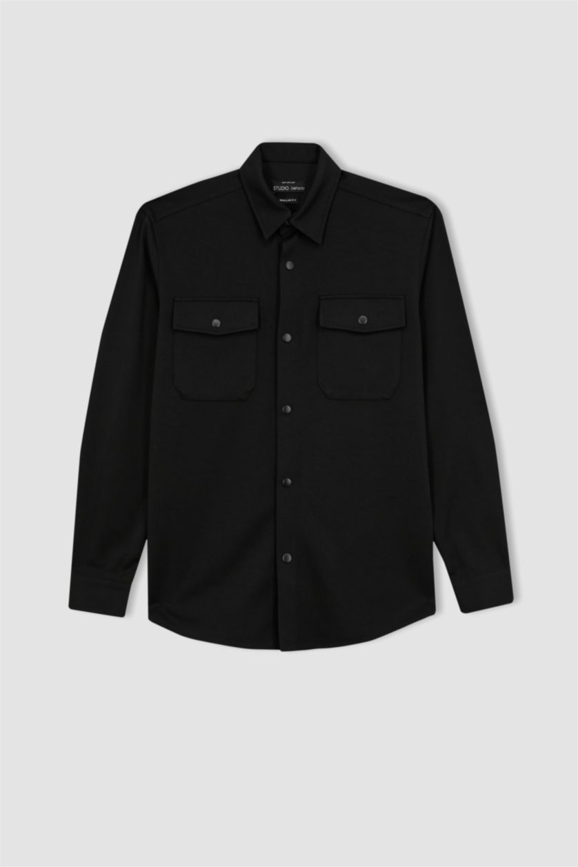 MAN Black Regular Fit Polo Neck Long Sleeve Shirt Jacket