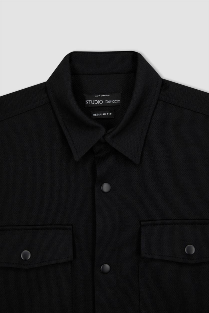 MAN Black Regular Fit Polo Neck Long Sleeve Shirt Jacket