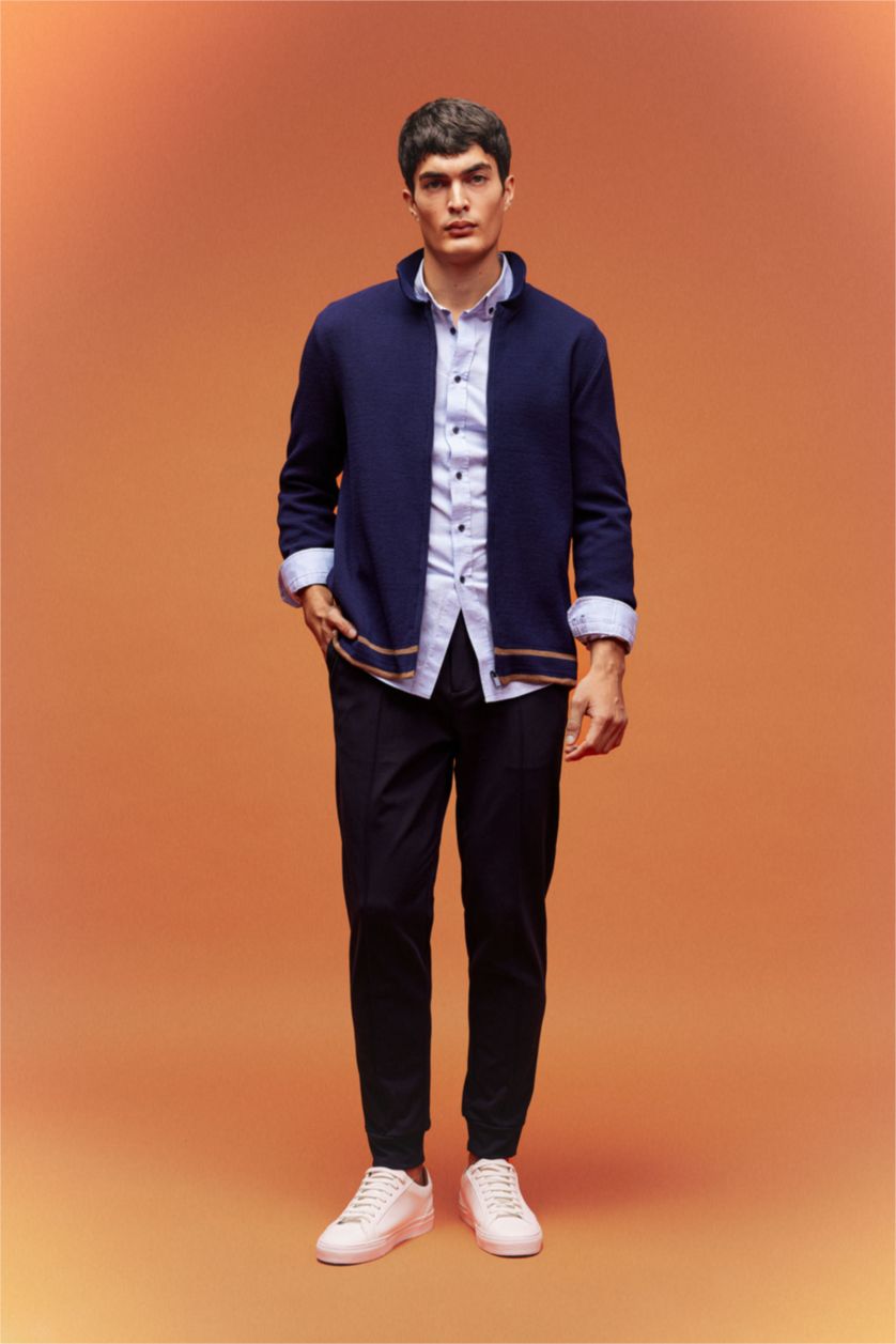 MAN NAVY Standard Fit Polo Collar Knitwear Cardigan