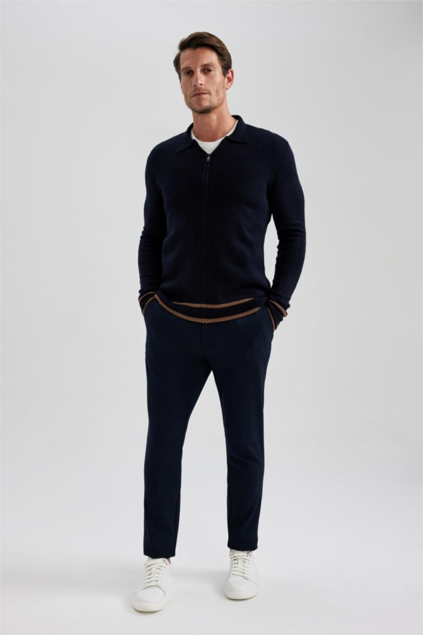 MAN NAVY Standard Fit Polo Collar Knitwear Cardigan