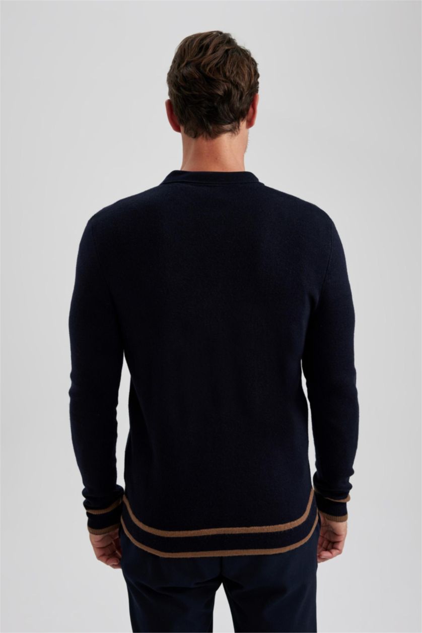 MAN NAVY Standard Fit Polo Collar Knitwear Cardigan