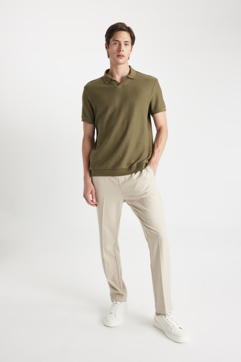 Erkek Haki Regular Fit Kısa Kollu Örgü Görünümlü Polo Tişört