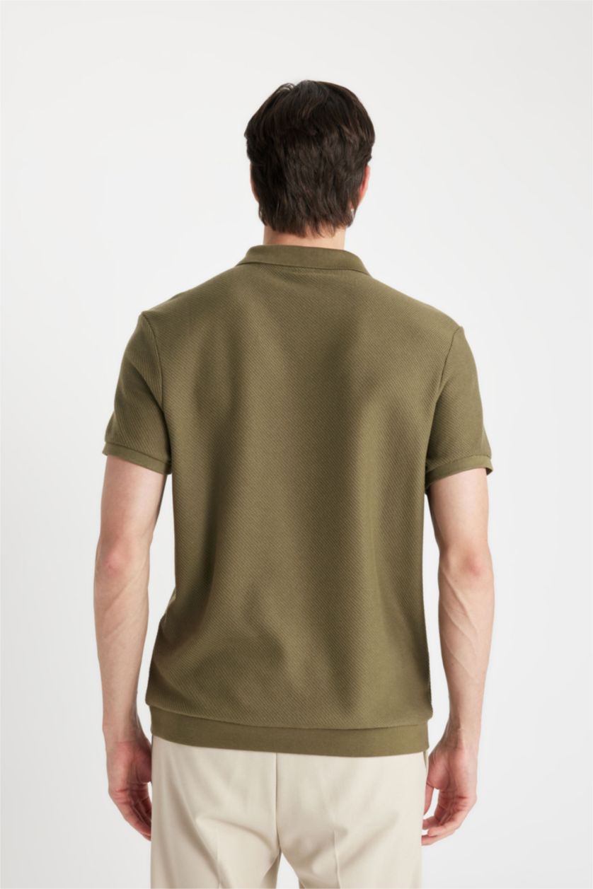 Erkek Haki Regular Fit Kısa Kollu Örgü Görünümlü Polo Tişört
