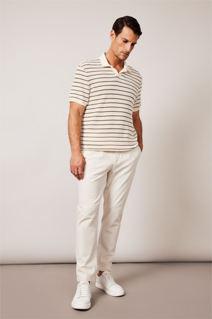 رجال اللون الرملي تيشيرت بولو مظهر محبوك مخطط قصة عادية بياقة بولو