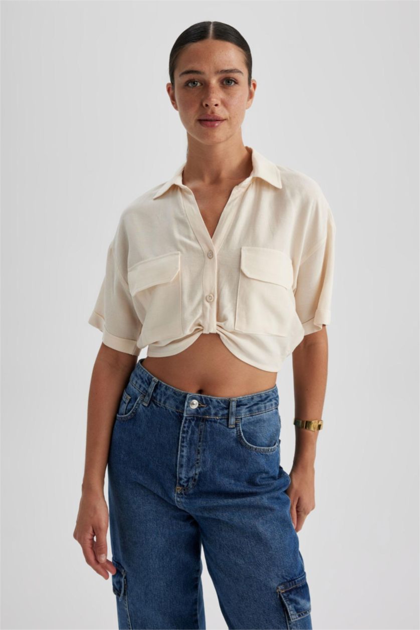 Woman Ecru Regular Fit Linen Blend Shirt