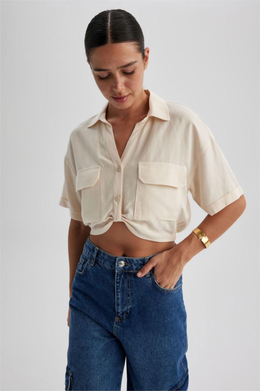 Woman Ecru Regular Fit Linen Blend Shirt