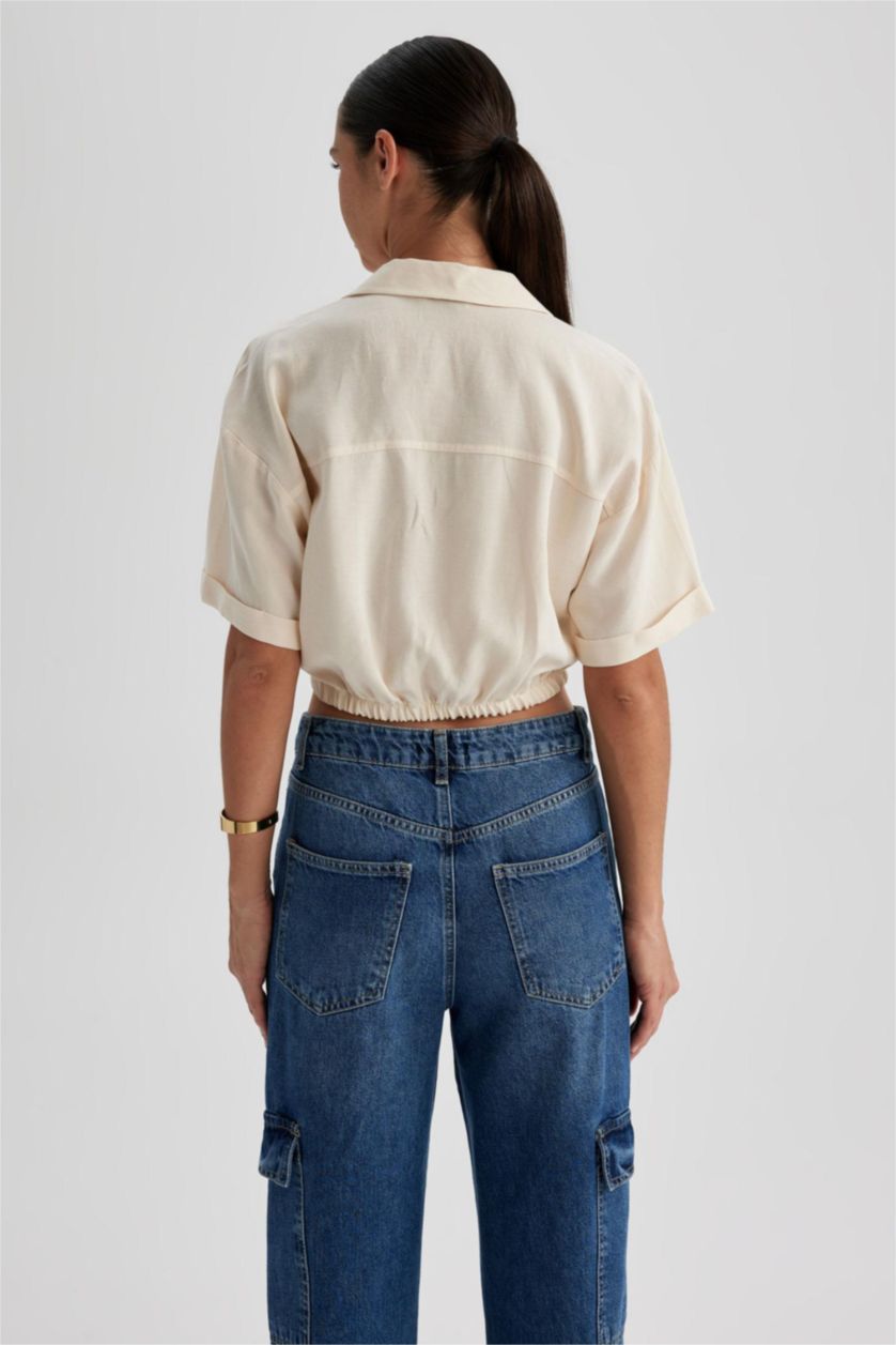 Woman Ecru Regular Fit Linen Blend Shirt