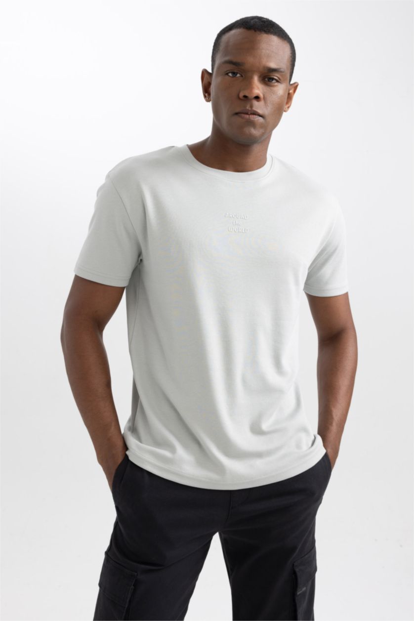 رجالي رمادي فاتح Regular Fit Short Sleeve T-Shirt