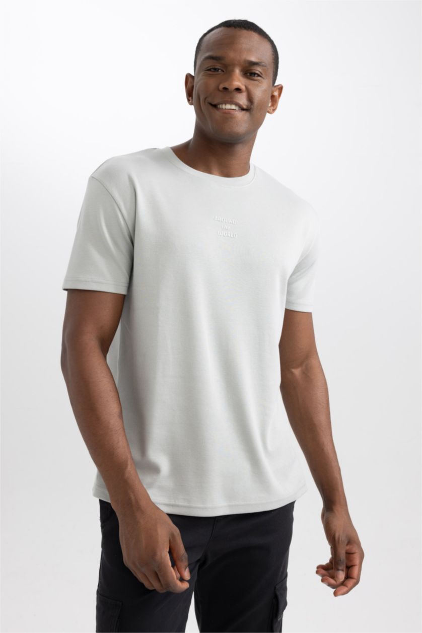 رجالي رمادي فاتح Regular Fit Short Sleeve T-Shirt