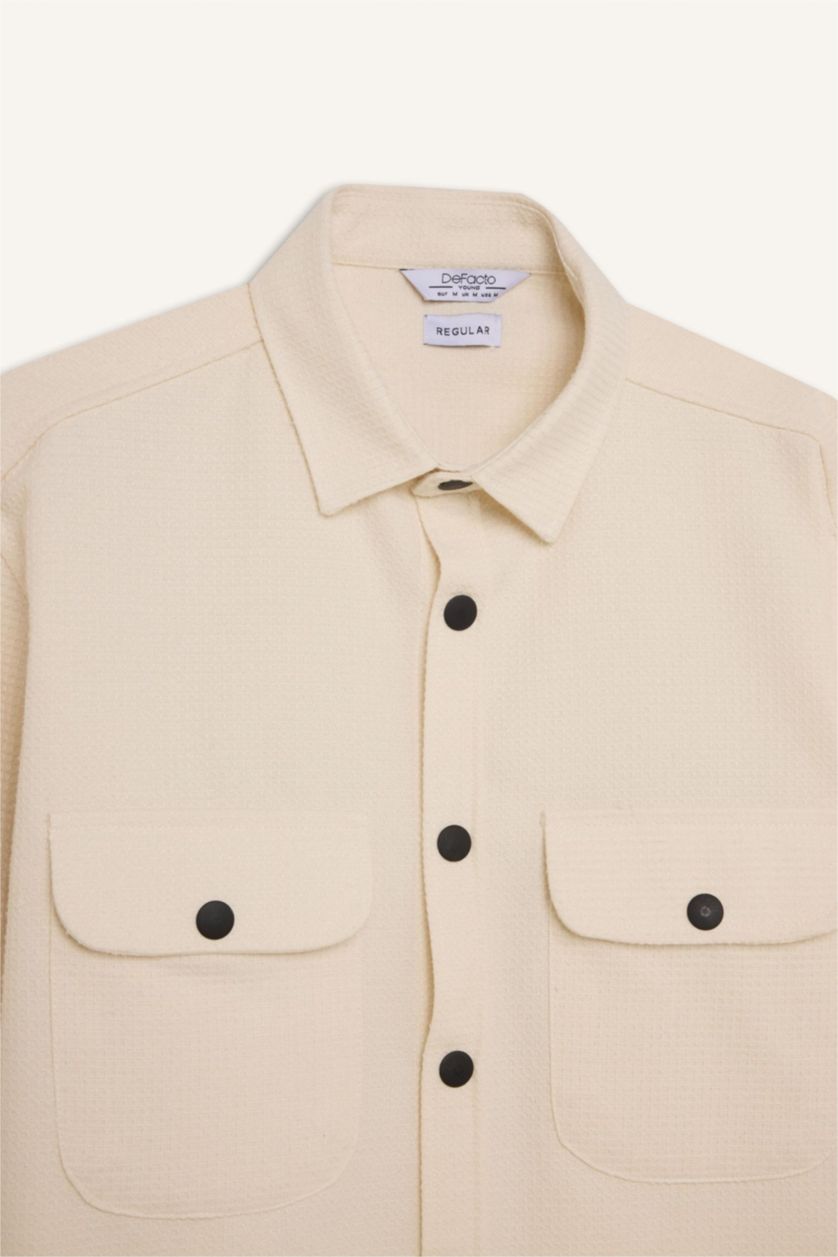 Erkek Taş Relax Fit Düğmeli Cepli Uzun Kollu Gömlek