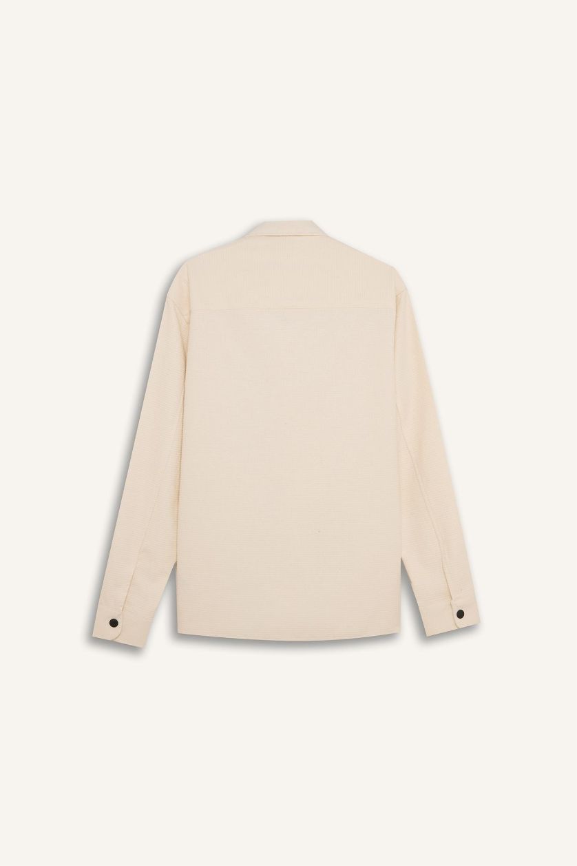 Erkek Taş Relax Fit Düğmeli Cepli Uzun Kollu Gömlek