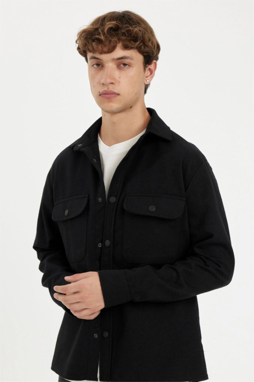 Ерлер қара релакс пішімі Ұзын жеңді көйлек