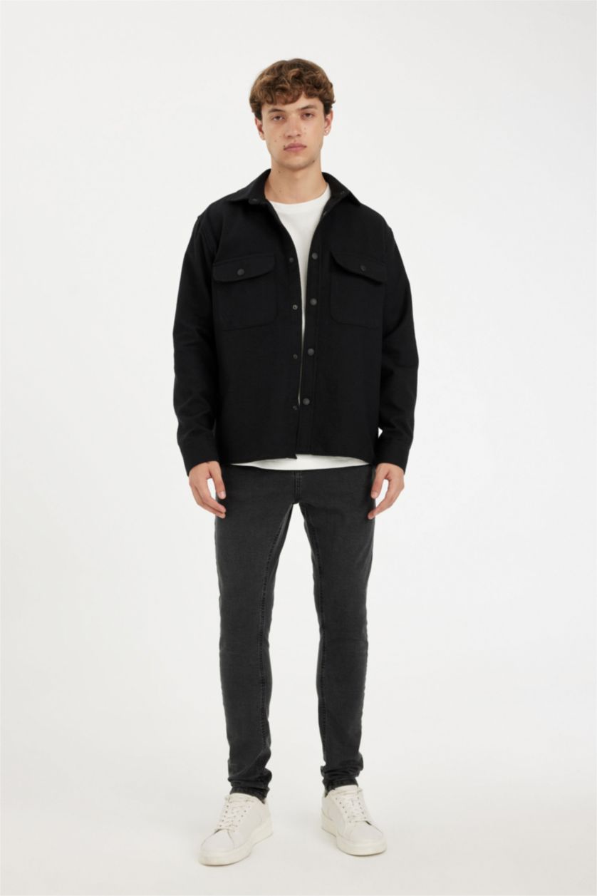 Ерлер қара релакс пішімі Ұзын жеңді көйлек