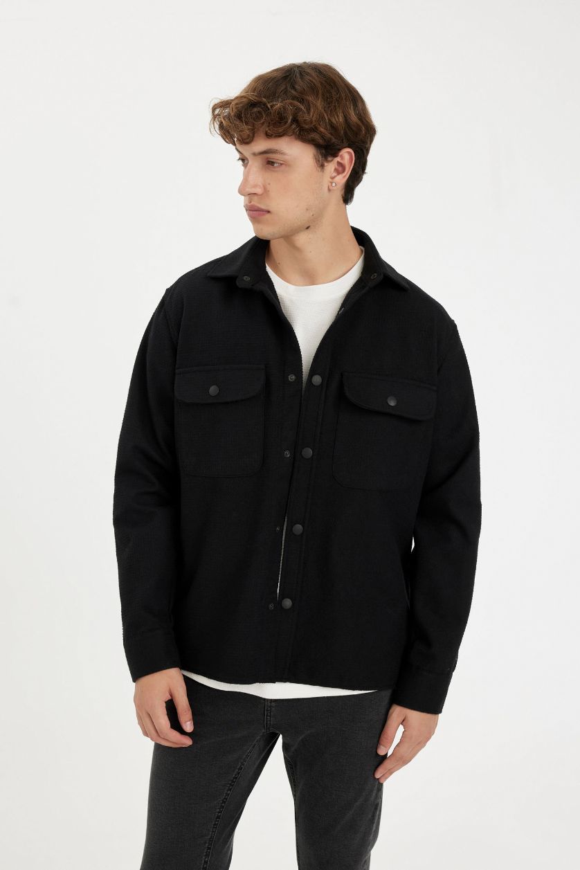 Ерлер қара релакс пішімі Ұзын жеңді көйлек