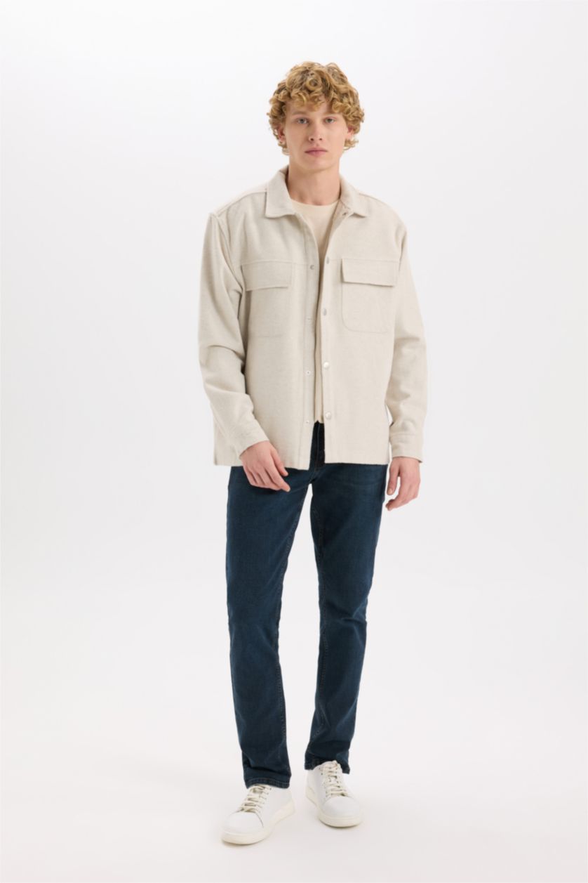 Erkek Taş Relax Fit Oduncu Basic Düz Uzun Kollu Gömlek Ceket